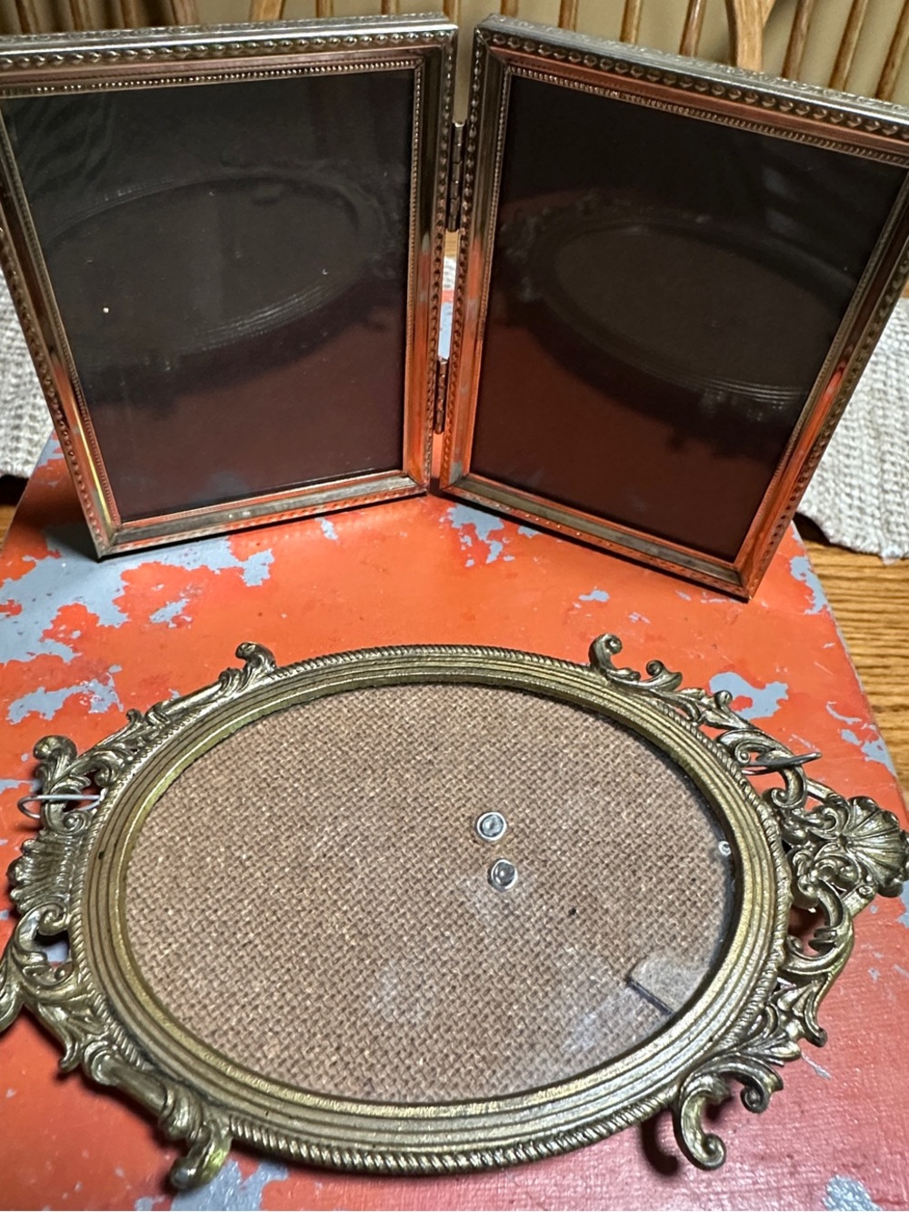 Gold Ornate Oval and Double Standing Frames vintage